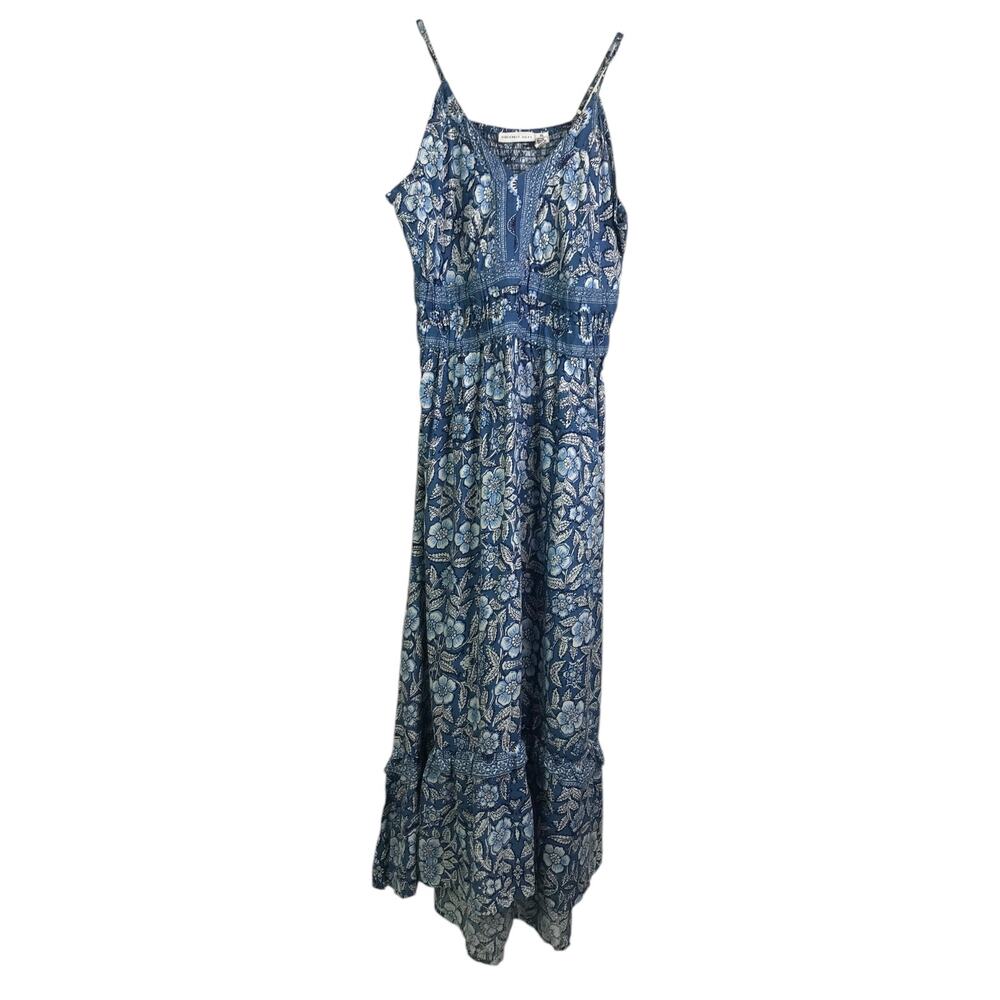 Sincerely Jules‎ Maxi Dress Size XL Blue Floral Adjustable Strap Elastic Waist